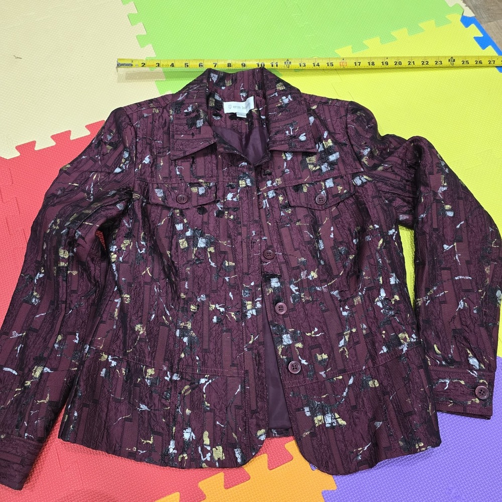 Vintage Erin London Jacket Women's Small Burgundy Floral Textured Art To Wear S